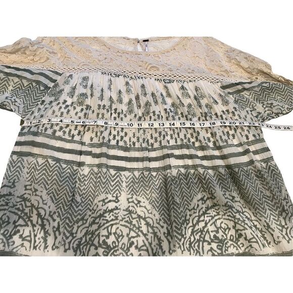 Free People green and cream floral babydoll long sleeve dress - M - Picture 4 of 8